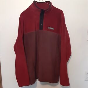 Columbia Mens Jacket Size Medium Red Two Tone Fleece Long Sleeve Pockets